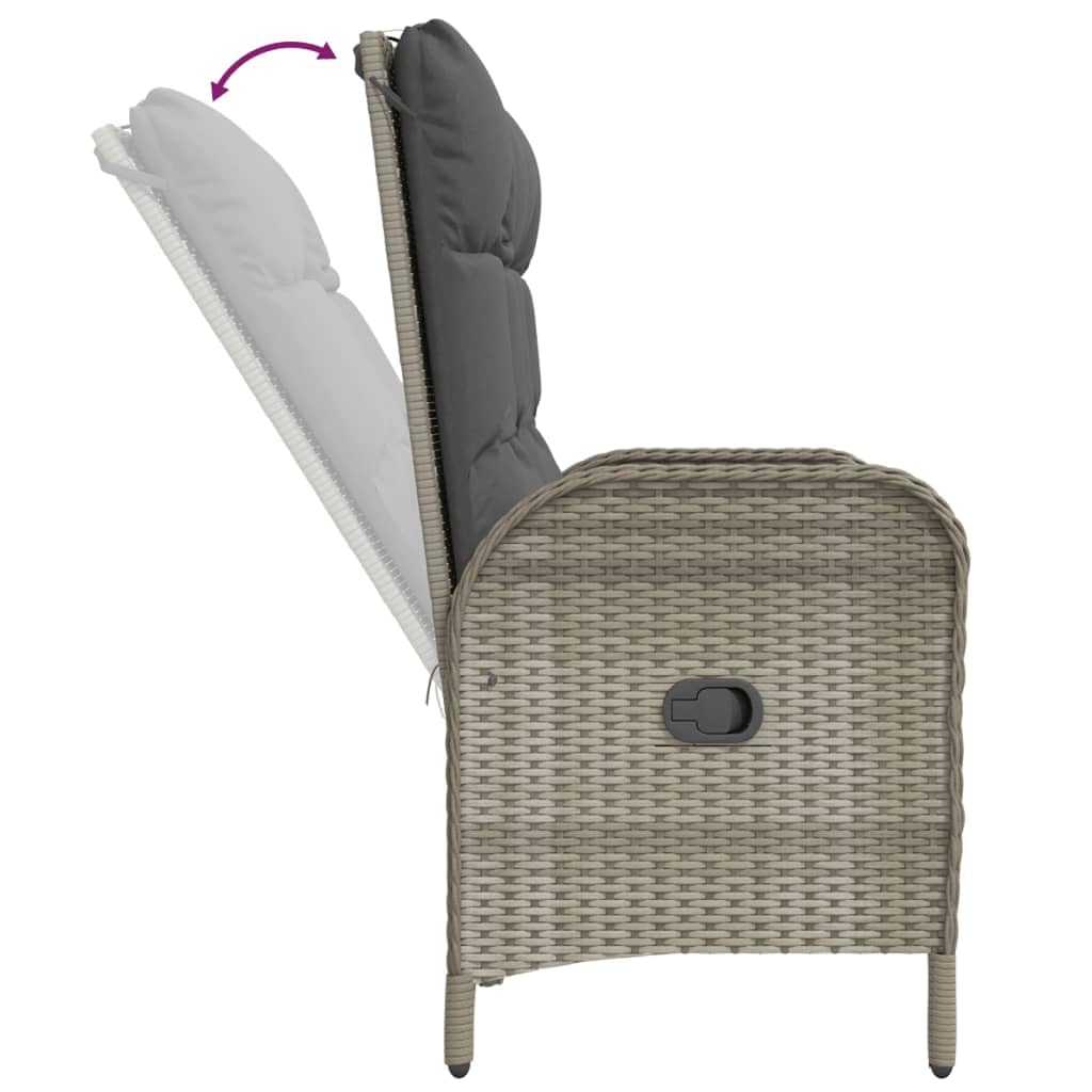 vidaXL Gartenbank, Sitzbank mit Liegefunktion Kissen, Parkbank Verstellbare Rückenlehne Stahlrahmen, Gartenmöbel Bank, 107cm Poly Rattan Grau
