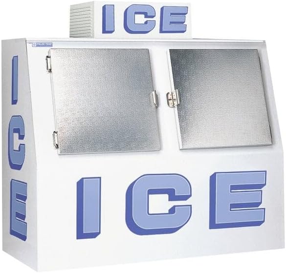 Outdoor Ice Merchandiser with Slant Front, 60 cu. ft., 2 Solid Swing Doors, Auto Defrost, R-290 Refrigerant, 115V, 1/3 hp Compressor.