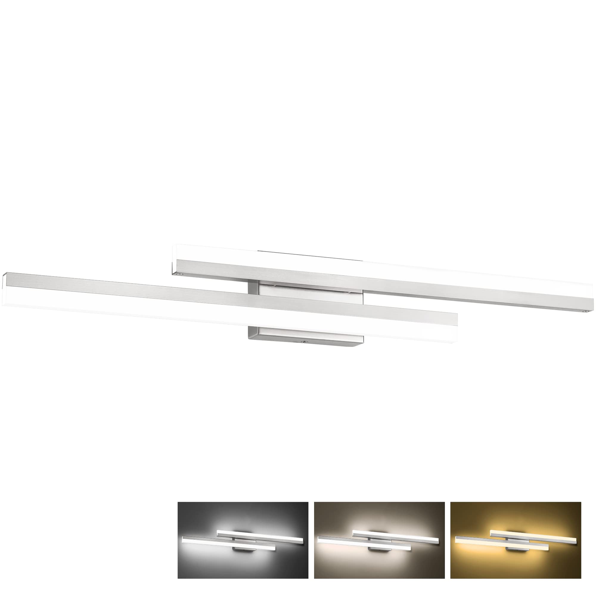 PRESDE Bathroom Vanity Light Dimmable 3 Colors Changeable 32in Modern Brushed Nickel LED Bathroom Light Fixtures Over Mirror Bath Wall Lighting