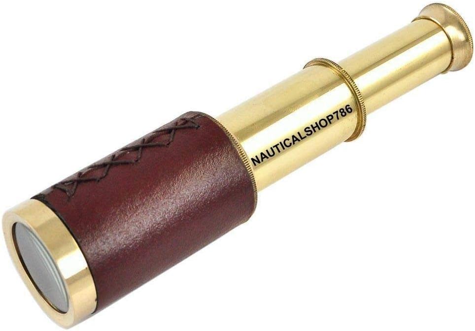 PIRU Marine Nautical Vintage Brass Telescope Brown Leather Gifting Item