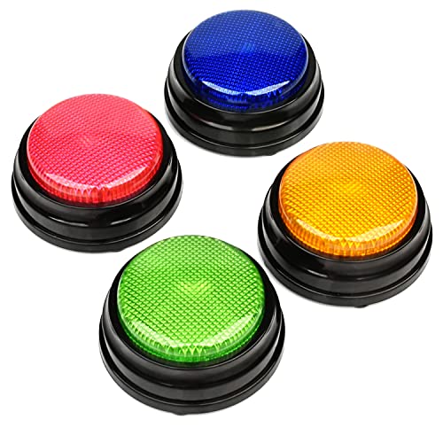 Tiandirenhe Recordable Buttons for Dogs,Lights Recordable Answer Buzzers, Recordable Sound Button,Set of 4 Colored Buttons Orange+Blue+Green+Pink,for Kids Interactive Toy Answering Classroom Supplies