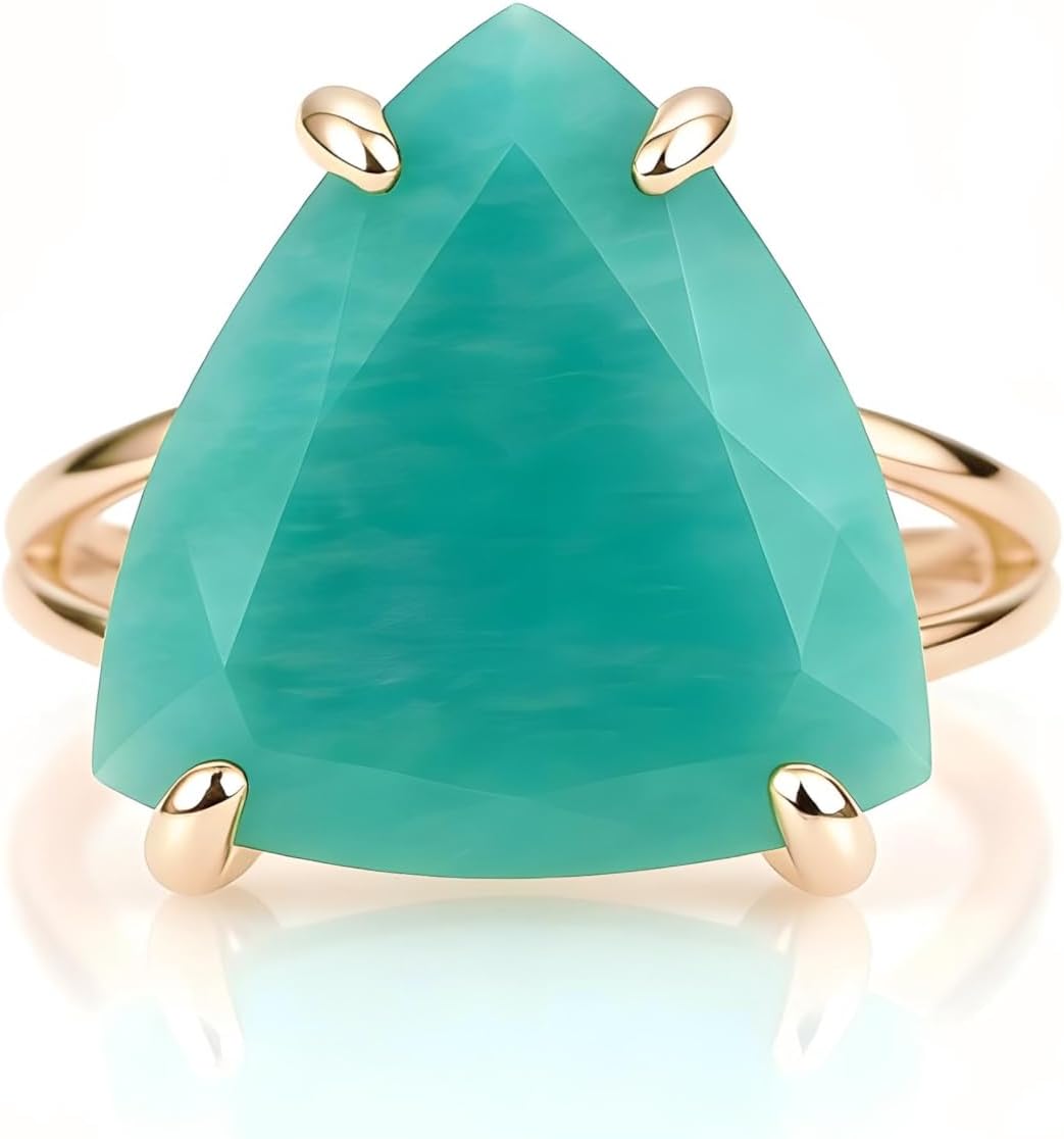 Natural Gemstone Rings - Amazonite Prong Rose Gold Filled Ring - Healing Ring, Fashion Ring, Statement Jewelry for Women - with Box