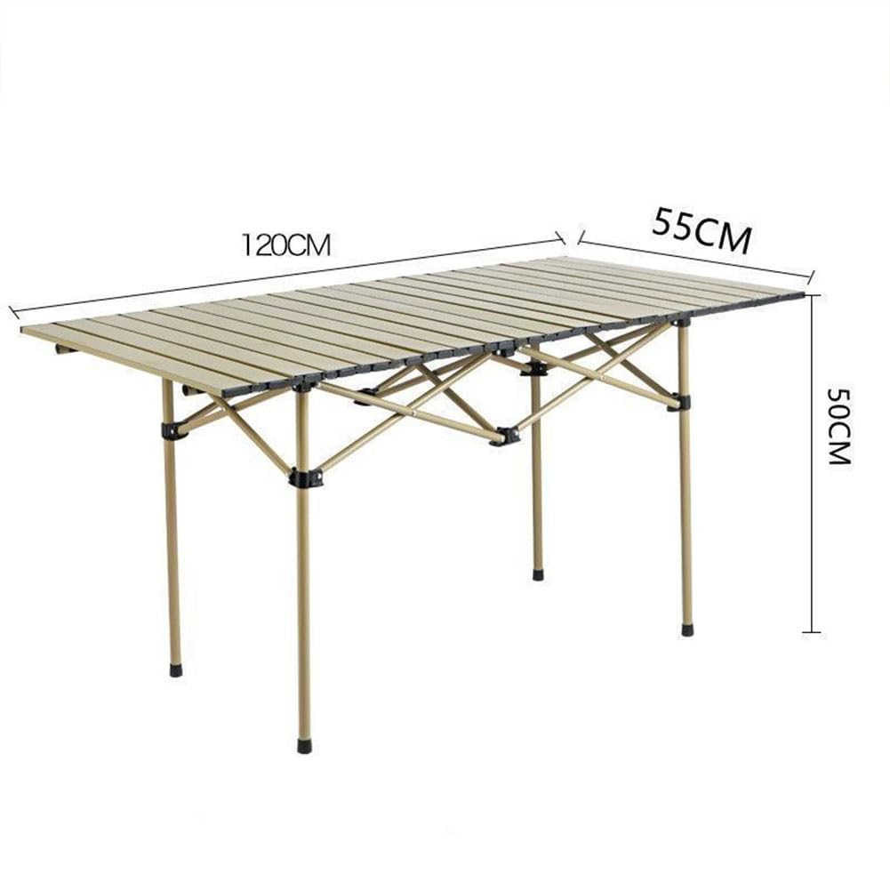 Przenośny zestaw stołów i krzeseł kempingowych, lekki, składany, z torbą do przenoszenia, trwałe meble piknikowe, 120 cm, khaki + 4 stabilne, idealne do aktywności na świeżym powietrzu