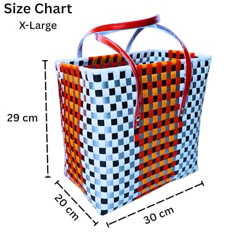 Image of Hand Made Multipurpose Plastic Basket with Lid | Eco-Friendly, Washable, Rust-Free Storage Basket for Kitchen, Picnic, Toys, Travel, Office | Lightweight basket (Red with Light blue, XL)