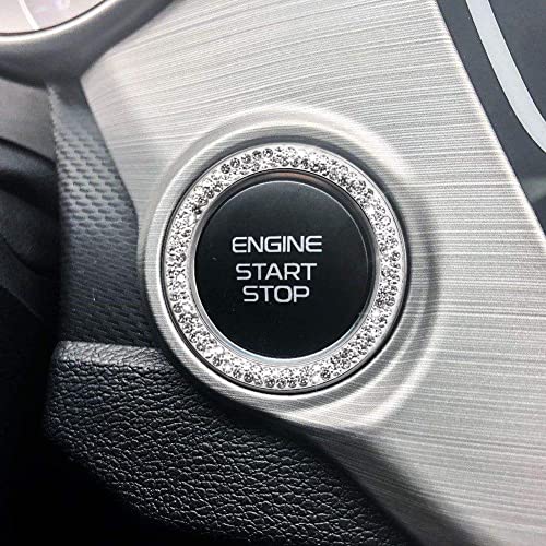 Image of ToBeQueen Bling Diamond Push Start Button Cover Ring, Interior Crystal Rhinestone Bling Starter Ring Emblem Sticker, Bling Car Accessories for Women, White