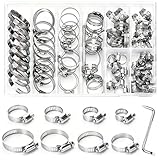 Juego de 100 Abrazaderas Metalicas para Tubos Regulables 8 Tamaños Abrazadera Metalica de Acero Inoxidable con Destornillador en Z, para Tuberías de Agua, Aceite, Automoción y Hogar (8–44 MM)