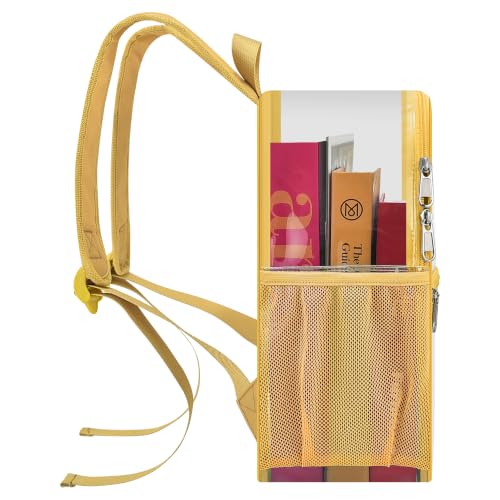 Image of Busiuw Clear Backpack for Stadium Events 12x12x6 Mini Small Sports Fan Backpacks with Front Pocket for Concert Sport Events Work Travel(Gold)