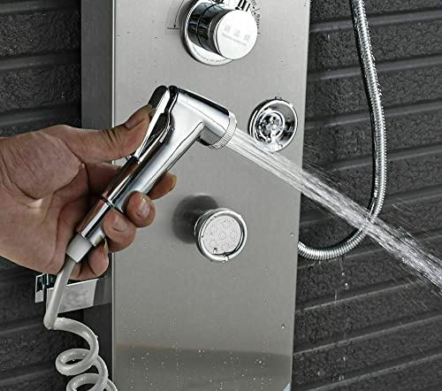Sistema de columna de ducha con panel LED de lluvia y cascada, masaje con cuerpo de acero inoxidable y jets de agua miniatura 7