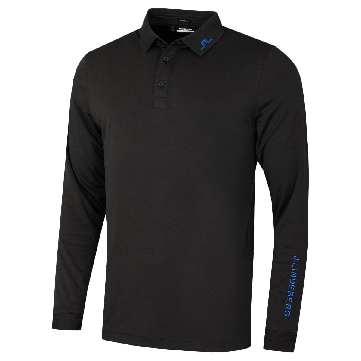 J.lindeberg Men's Black Melange Tour Tech Long Sleeve Polo Shirt - S