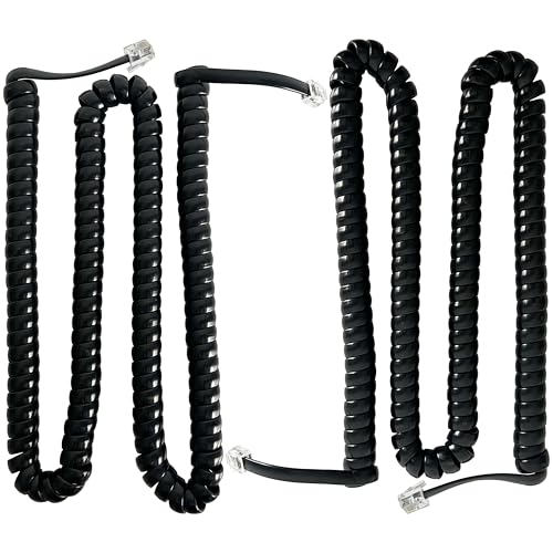 HPWFHPLF Telephone Wires, 2-Pack 6P6C RJ12 Coiled Cord, 2.6 ft (Unstretched) Male-to-Male Phone Cable for Landline, Modem, Fax, Office & Home (Black)