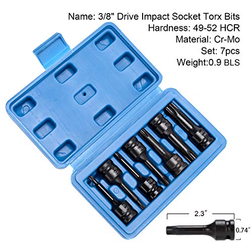 Helakls 7-Piece 3/8 Inch Drive T20-T60 Torx Star Driver Bit Socket Set Cr-Mo One-Piece Construction Air Impact Socket Hand Tools For Men #TOP2