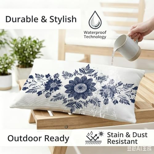 Housse de coussin extérieur 50x80cm imperméable en lin déperlant double face chic - 3