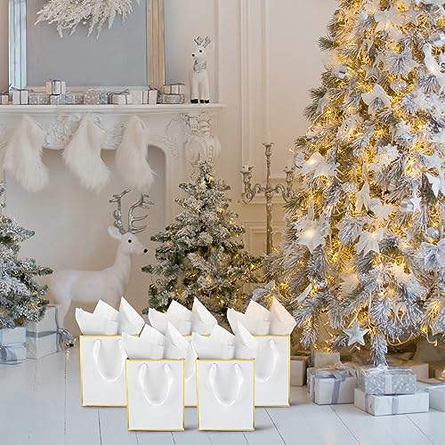 Image of Yeaqee 24 Pack Metallic Paper Gift Bag with Tissue, White Gold | with Satin Ribbon Handle and Tissue, 9x7x3.1 Inch, Suit Business, Birthday, Christmas, Thank You Return Gifts Bags
