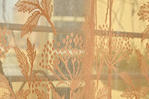 Image of Heavy Polyester Beautiful Floral Design Tissue Net Door Curtains 9 Feet Long Set of 4 | 4 * 9ft 122 * 274 cm | Parde for Living Room and Bedroom | Brown Curtains