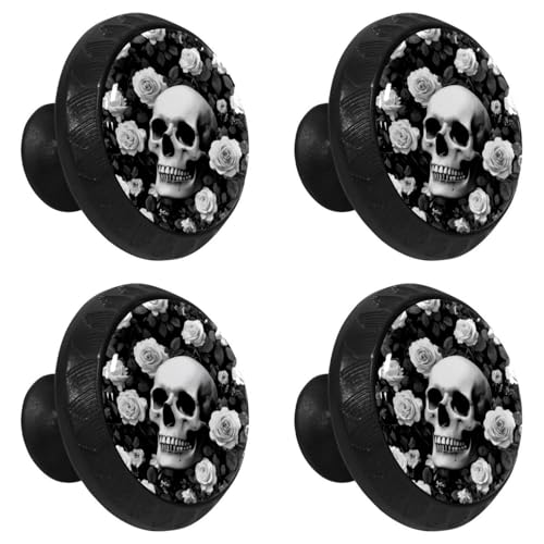 Boutons de commode en verre noir et blanc style tête de mort - 3