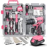 Hi-Spec Juego de Herramientas Completo con Taladro Inalámbrico 18V, Rosa