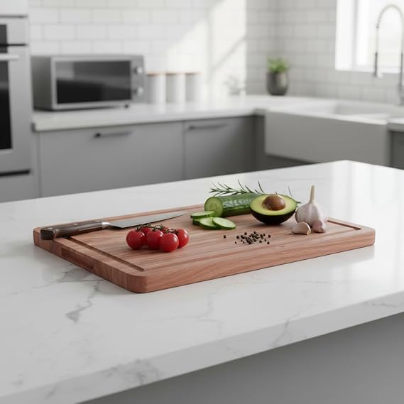 Deconox Doğal Akasya Ahşap Doğrama ve Kesme Tahtası - Kesme Panosu - 40x26x1.5 cm Çok Amaçlı Sunum Tepsisi, Peynir ve Et Servis Tahtası