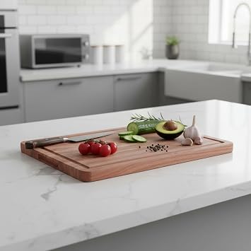 Deconox Doğal Akasya Ahşap Doğrama ve Kesme Tahtası - Kesme Panosu - 40x26x1.5 cm Çok Amaçlı Sunum Tepsisi, Peynir ve Et Servis Tahtası