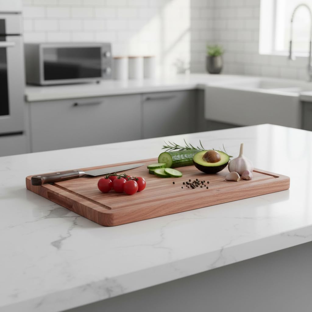 Deconox Doğal Akasya Ahşap Doğrama ve Kesme Tahtası - Kesme Panosu - 40x26x1.5 cm Çok Amaçlı Sunum Tepsisi, Peynir ve Et Servis Tahtası