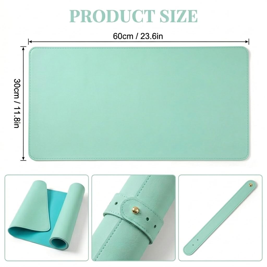 Double Sided Nail Art Table Mat, Soft Microfiber Leather Nail Hand Rest Mat, Waterproof Nail Arm Rest, Nail Mat for Manicure Table Nail Technician, for Desk, Dining Table, Green & Blue (MAT ONLY)