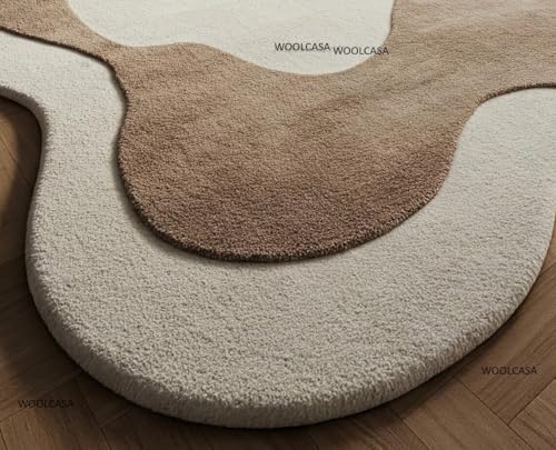 Image of Hand Tufted Wool Rug 6x8 Ft - Modern Irregular Shape Aesthetic Carpet, 1 Inch Thick Pile, Anti-Skid Backing, Soft Handmade Woolen Area Rug for Living Room, Bedroom, Hall Decor