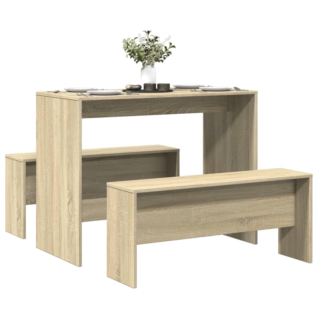 Mesa de comedor y banco de roble Sonoma de 3 piezas duradero