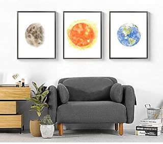 Solar System Art Set of 3 Prints, Planet Poster, Outer Space Decor, 3 Piece Wall Art, Living Room Wall Decal,Watercolor Solar System Space