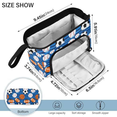 Image of Soccer Balls Blue Pencil Case Pouch Big Capacity Pencil Bag Box Organizer Pen Case with Handle Stationery Organizer for Kids Boys Girls Women College Office