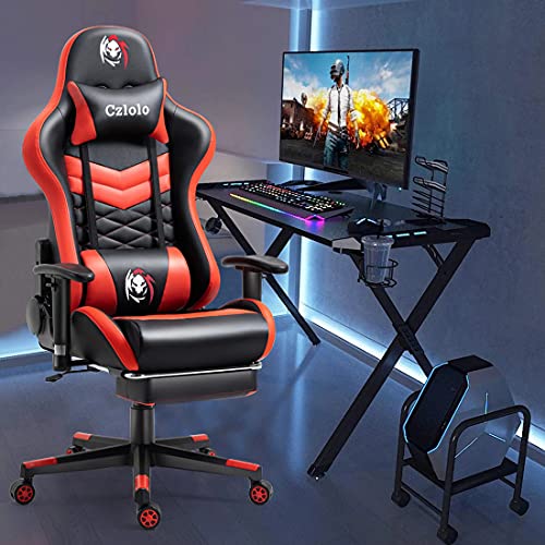 Czlolo Gaming Chair With Footrest And Massage, Pu Leather Video Game Chair Racing Style Gaming Computer Chair, High Back Adjustable Recliner Gamer Chair For Adults, Red #TOP6