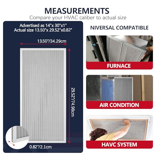 Image of 14x30x1 Electrostatic Air Filter, MERV 8 Reusable Aluminum AC /HVAC Furnace Filter, Lifetime Washable Permanent Air Filter, Easy to Clean, Increases Airflow(Actual Size:13.50x29.52x0.82)