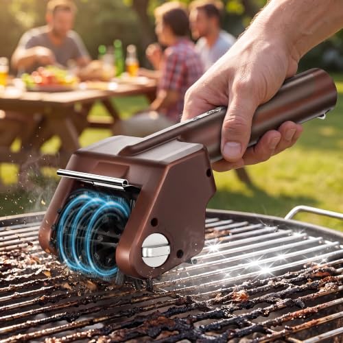 Electric Grill Brush for Outdoor, 2600MAH Cordless & Motorized Grill Cleaner Last 3.5H, LED Light for Night, No Bristle Drop Safe for Barbecue Grate, Ideal BBQ Gifts for Men Dad