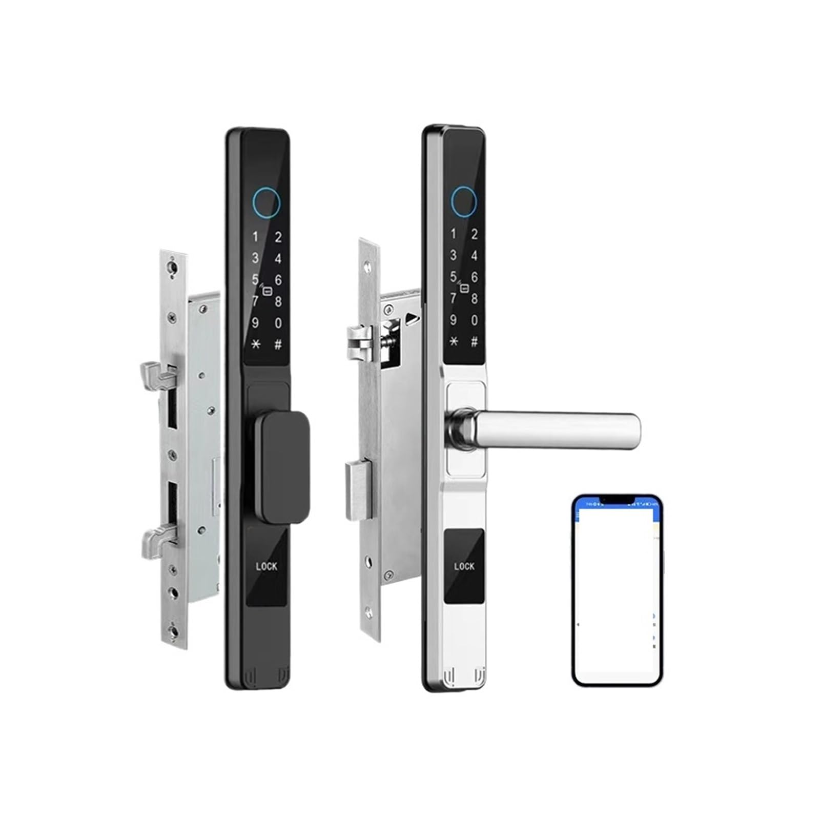 Serratura Intelligente, Porta scorrevole impermeabile Smart Lock Impronta digitale Scheda RFID Password Serratura elettronica in vetro di alluminio(Black3585-Long)