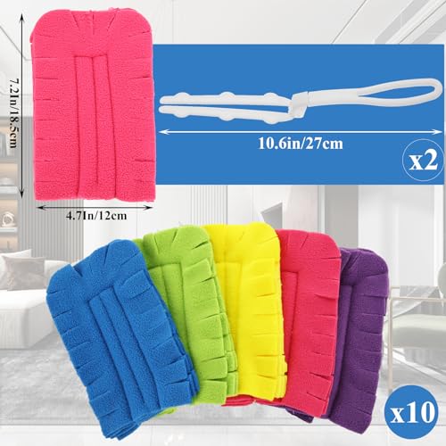 Image of 12Pcs Fleece Duster Refills, Cleaning Reusable Duster Refills, Washable 5 Color with 10 Refill & 2 Handle, Reusable Dusters for Swiffer, Cleaning Home, Pet Hair, Corners, Furniture