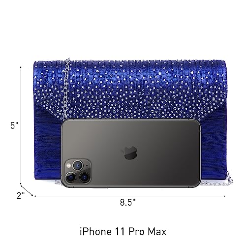 Dasein Women Satin Evening Bag Rhinestone Clutch Purse Wedding Prom Purse Formal Cocktail Party Handbag (Navy blue) - Thumbnail 4