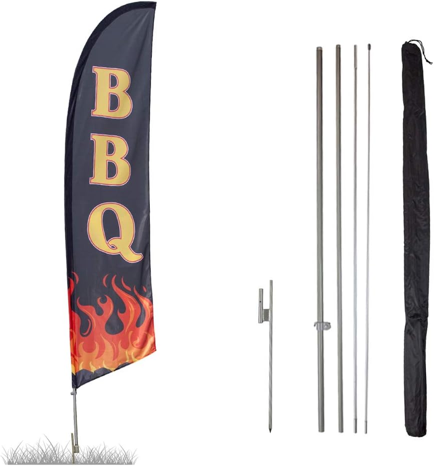 Vispronet Premium BBQ Feather Flag Kit - Includes 13ft Sectional Aviation Grade Fiberglass Poles, BBQ Flag, Cross Base Weight Bag Pole Sleeve Bag…