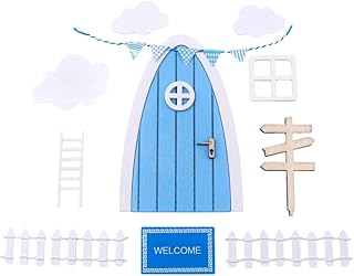 Mini Wooden Door, Fairy Door Dollhouse, Christmas Elf Girl Accessories, Tooth Fairy Door Kit, Tiny Xmas Decor Miniature Wooden Fairy Door Set for Education Learning DIY Craft Activities (Blue)