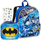 Batman Backpack and Lunch Box Set for Boys Kids ~ 3 Pc Bundle With Deluxe 16' Batman Backpack, Detachable Insulated Lunch Bag, And Stickers (Batman School Supplies Bundle)