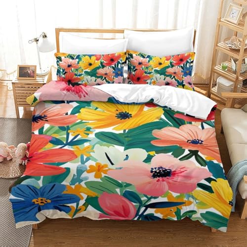 Parure de lit fleurs aquarelle 3D抗皱免烫微纤维单人被套三件套140x200cm