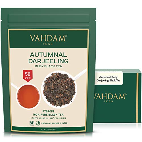 Vahdam, Autumnal Ruby Darjeeling Tea (50 Cups) | Exotic Darjeeling Tea Loose Leaf | Autumn Flush | 100% Pure Unblended Black Tea Leaves | Brew As Hot Tea, Iced Tea Or Latte | 3.53Oz #TOP17