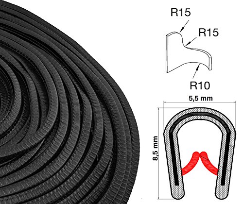 SMI-Kantenschutzprofil KS0-1S für 0-1mm PVC mit Stahleinlage Schwarz selbstklemmend ohne Kleber - Kantenschutz, Kederprofil, Kantenprofil, Kantenschutzleiste für Autotüren, Bleche (10 m)