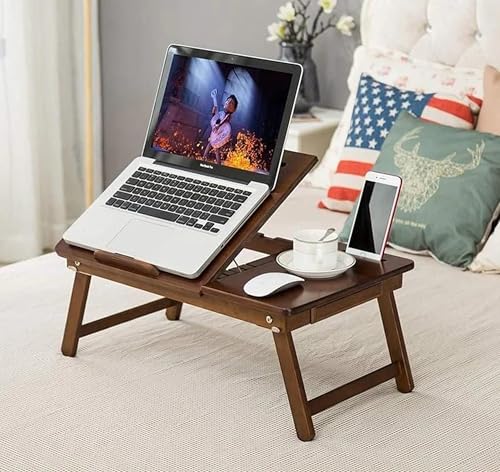 Image of VASIL MART A Versatile Laptop Table Or Lapdesk With A Spacious Working Area For Home That Is Made Of Solid Mango Wood And Is Adjustablefoldable, With Phone And Tablet Holder (Walnut, 33 Cm, 60 Cm)