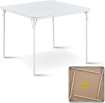 Square Folding Table, Portable Heavy Duty Card Table with Vinyl Top, Indoor Outdoor Foldable Table for Party, Picnic, Camping, Office & Events White