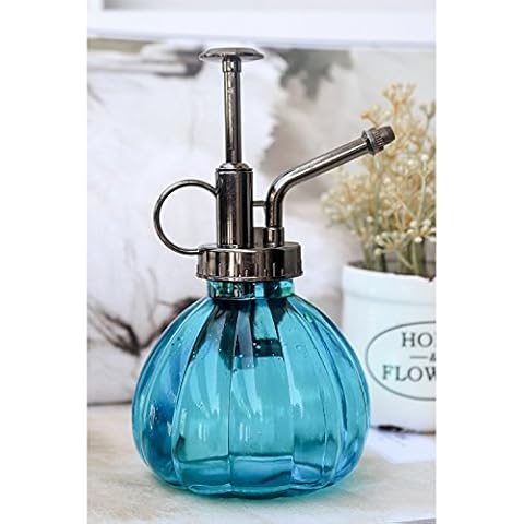 Ebristar Plant Mister, 6.5" Tall Vintage Style Decorative Glass Water Spray Bottle with Top Pump Small Watering Can (Blue) Cover