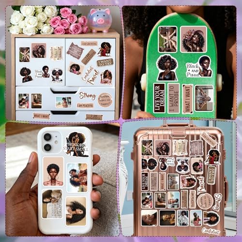 Vemfare Black Women Stickers for Women - 50 Pcs Black Girl Water Bottle Stickers for Vision Board, Inspirational Waterproof Scrapbook Decals, Motivational Vinyl Sticker for Laptop Journaling — view 5