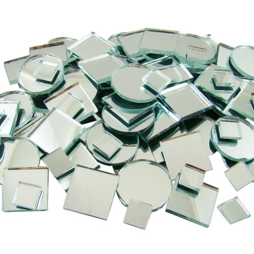 Jennifer's Mosaics 150 Count Plain Mirror Mosaic Tile Assortment, Silver