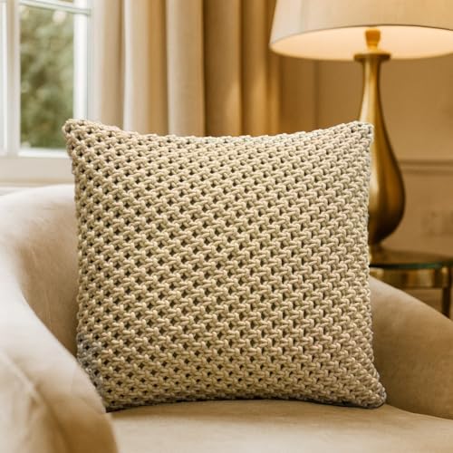 Image of Wakefit Designer Cushion Cover | 16x16 inch| Boho Macrame | Cotton Fabric on Front & Back | Hush | Pack of 1 | Off White