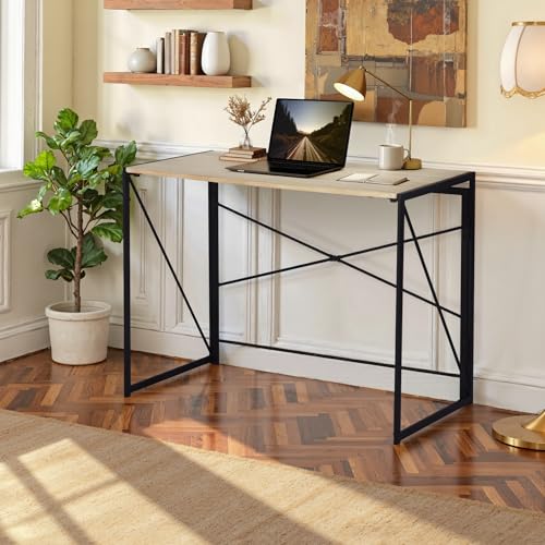 FurnitureR - FurnitureR Tables de Banquet pour Bureaux, Tables Pliantes pour Salles de Réunion, Desk de Pause-Café, Cadre en MDF et Métal, Bureau Portable pour Ordinateur, Pas de Montage Nécessaire, L100cm, Oak