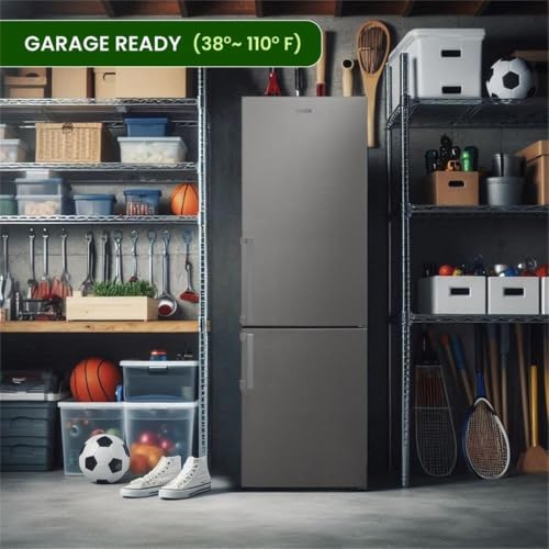 Image of Pemberly Row 12 cu. ft No Frost Bottom Freezer Refrigerator, Garage Ready, LED Lighting, Energy Efficient Design, Adjustable Glass Shelves, Dual Temperature Control, Compact Modern Style, White Finish