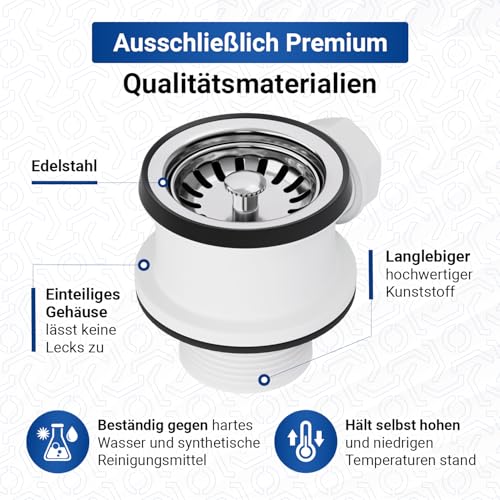 VIOKS Siebkorbventil 70mm mit 1 Zoll Ablaufgarnitur Spüle mit Überlauf Anschluss - Siebkorbventil Küchenspüle, Spülbecken Ablaufgarnitur Küche