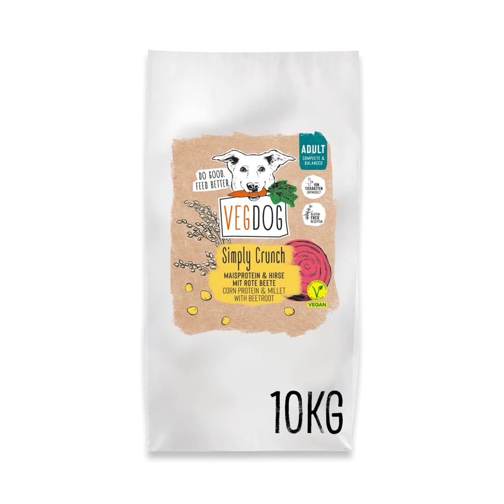 VEGDOG Simply Crunch hypoallergenes Trockenfutter (10 kg) | Adulte Hunde | ohne Gluten und Soja, gut verträglich, purinarm | Alleinfutter für Allergiker mit Maisprotein
